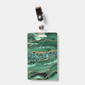 Agate Groen Goud Glitter Marmer Naambadge Badge (Voorzijde met clip)