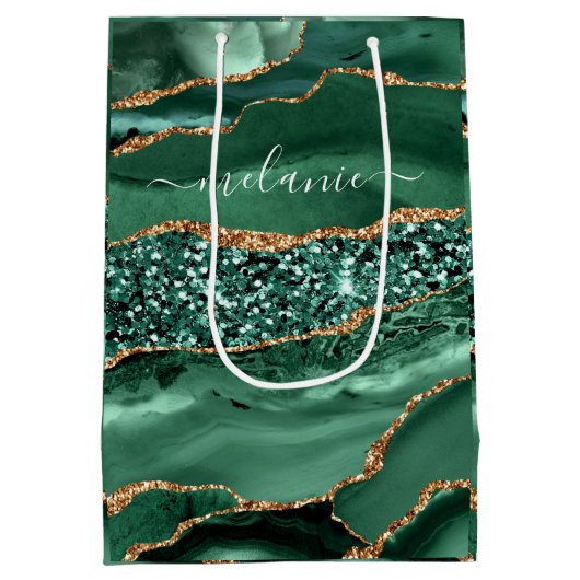Agate Groen Goud Smaragd Aangepaste Naam Cadeautas (Achterkant)