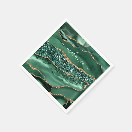 Agate Groen Gouden Glitter Eigen Naam Servetten (Hoek)