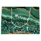 Agate Groen Gouden Glitter Marmer Zak met Naam als Groot Cadeauzakje (Voorkant)