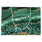 Agate Groen Gouden Glitter Marmer Zak met Naam als Groot Cadeauzakje (Achterkant)