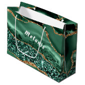 Agate Groen Gouden Glitter Marmer Zak met Naam als Groot Cadeauzakje (Voorkant Gekanteld)