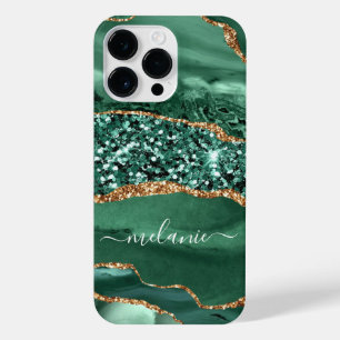 Agate Groen Gouden Glitter Marmeren Aangepaste Naa iPhone 14 Pro Max Hoesje