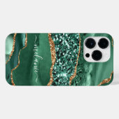 Agate Groen Gouden Glitter Marmeren Aangepaste Naa iPhone Hoesje (Achterkant horizontaal)