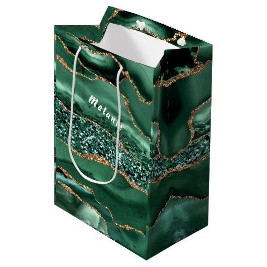 Agate Groen Gouden Marmeren Cadeautas met Eigen Na (Voorkant Gekanteld)