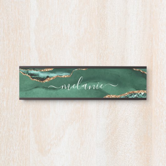 Agate Groene Glitter Marmeren Aangepaste Naam Door Deurbordje (Voorkant)