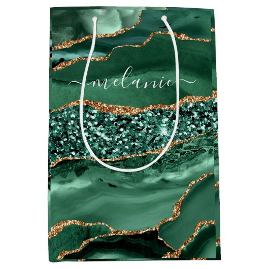 Agate Groene Gouden Smaragd Aangepaste Naam Cadeau Medium Cadeauzakje (Voorkant)