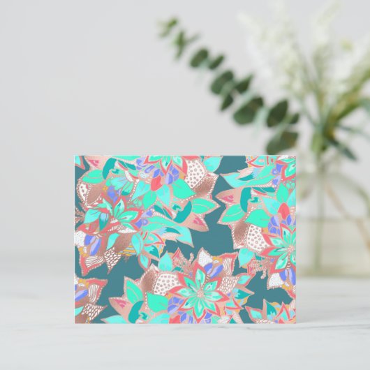 Agate groene levende koraal blauwgroen roos goudbl briefkaart (Staand voorkant)