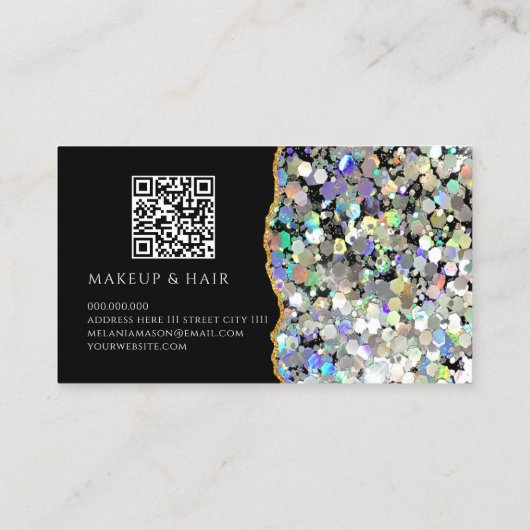 Agate Holographic Glitter Make-up Artist QR-code Visitekaartje (Achterkant)