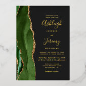 Agate Hunter Green Gold Donk Modern Wedding Folie Uitnodiging (Voorkant)