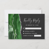 Agate Hunter Green Silver Dark Wedding RSVP Kaartje (Voorkant)