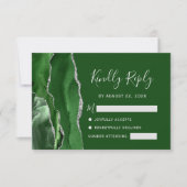 Agate Hunter Green Silver Wedding RSVP Kaartje (Voorkant)