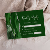 Agate Hunter Green Silver Wedding RSVP Kaartje