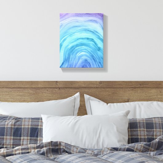 Agate II Blue Ombre Abstracte Waterverf Canvas Afdruk (Insitu (Slaapkamer))