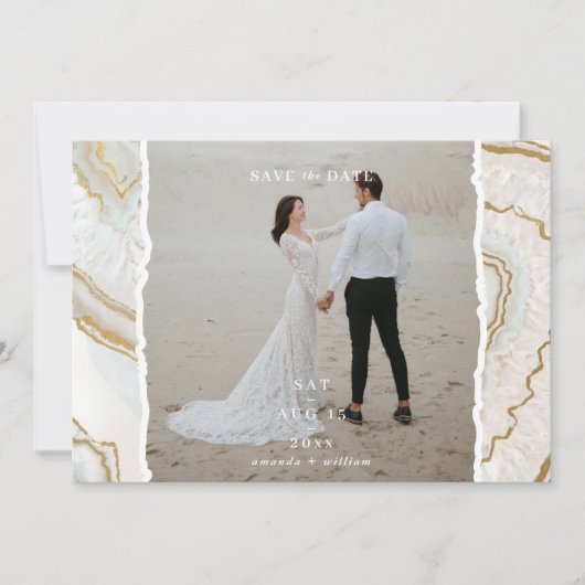 Agate Kwarts Achtergrond Foto Bruiloft Save The Date (Voorkant)