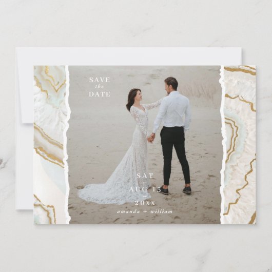 Agate Kwarts Achtergrond Foto Bruiloft Save The Date (Voorkant)
