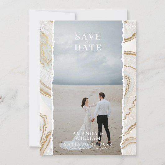 Agate Kwarts Achtergrond Foto Bruiloft Save The Date (Voorkant)
