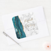 Agate Marble Blauwgroen Blauw Goud Script Wedding Vierkante Sticker (Envelop)