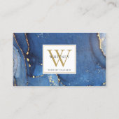 Agate Marble Blue Gold Monogram Appointcard Visitekaartje (Achterkant)