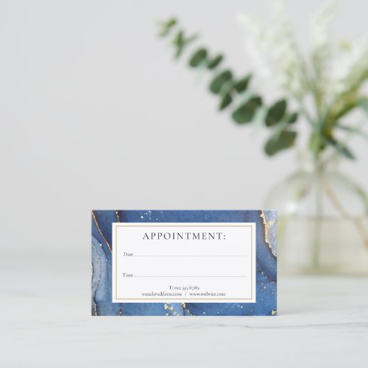 Agate Marble Blue Gold Monogram Appointcard Visitekaartje (Staand voorkant)