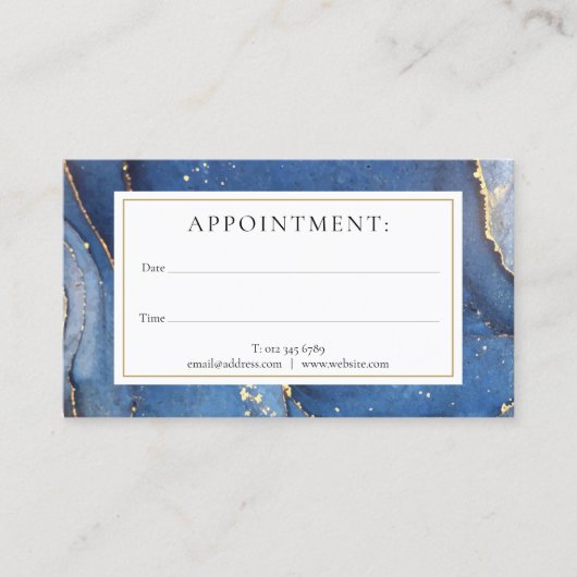 Agate Marble Blue Gold Monogram Appointcard Visitekaartje (Voorkant)