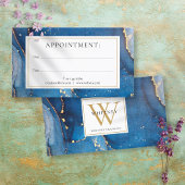 Agate Marble Blue Gold Monogram Appointcard Visitekaartje