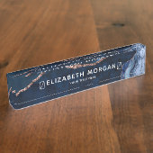 Agate Marble Blue Roos Gold Foil Modern Elegant Naambordje (Zijkant)