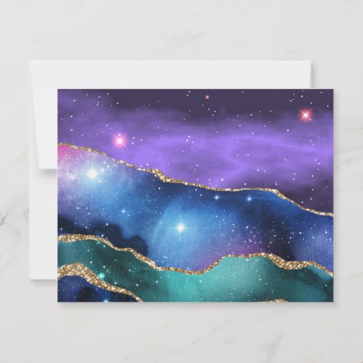 Agate Marble Cosmic Gold Paarse Blauwgroen bruilof Save The Date (Achterkant)