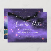 Agate Marble Cosmic Gold Paarse Blauwgroen bruilof Save The Date (Voorkant / Achterkant)
