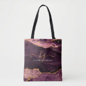Agate Marble Monogram Bourgogne Gold Glitter Tote Bag (Voorkant)
