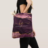 Agate Marble Monogram Bourgogne Gold Glitter Tote Bag (Dichtbij)