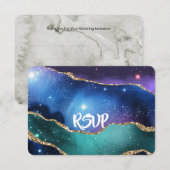 Agate Marble Paars Blue Blauwgroen Wedding Details RSVP Kaartje (Voorkant / Achterkant)