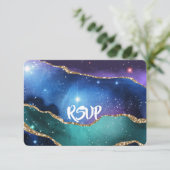 Agate Marble Paars Blue Blauwgroen Wedding Details RSVP Kaartje (Staand voorkant)