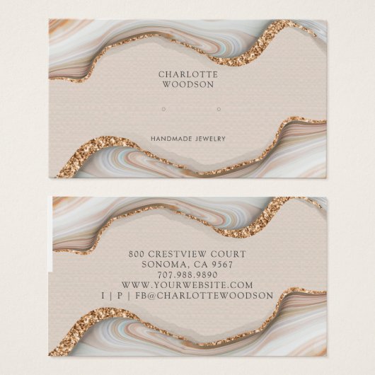 Agate Marble Pink Blush Geode Stud Earning Display Visitekaartje (Voorkant /achterkant)