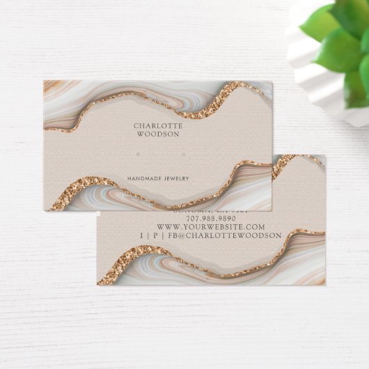 Agate Marble Pink Blush Geode Stud Earning Display Visitekaartje (Bureau)