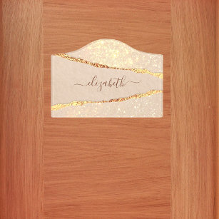 Agate marble stone glitter roos gold name script deurbordjes