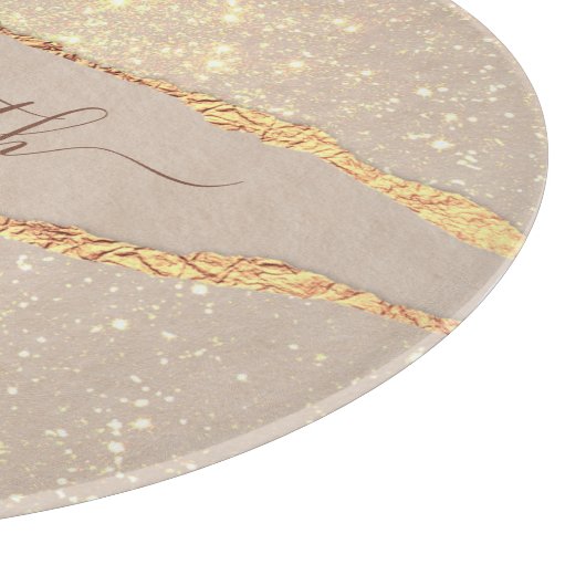 Agate marble stone glitter roos gold name script snijplank (Hoek)