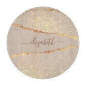 Agate marble stone glitter roos gold name script snijplank (Voorkant)
