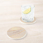 Agate marble stone glitter roos gold name script zandsteen onderzetter (Zijkant)