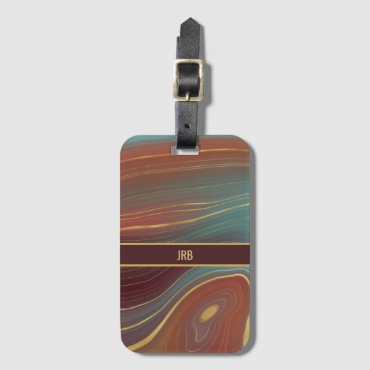 Agate Marble Strata - Burgundy Rust Dusty Aqua Bagagelabel (Voorkant (verticaal))