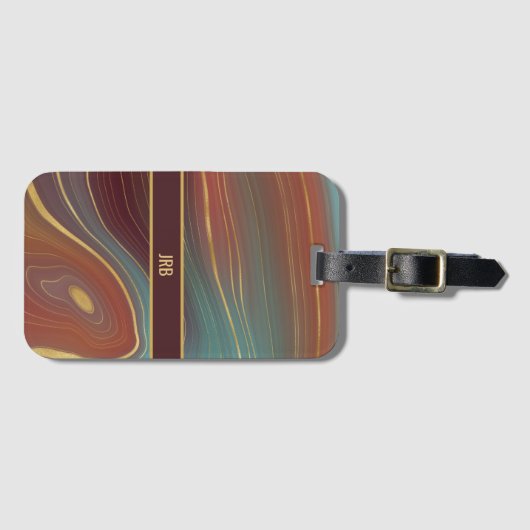Agate Marble Strata - Burgundy Rust Dusty Aqua Bagagelabel (Voorkant (horizontaal))