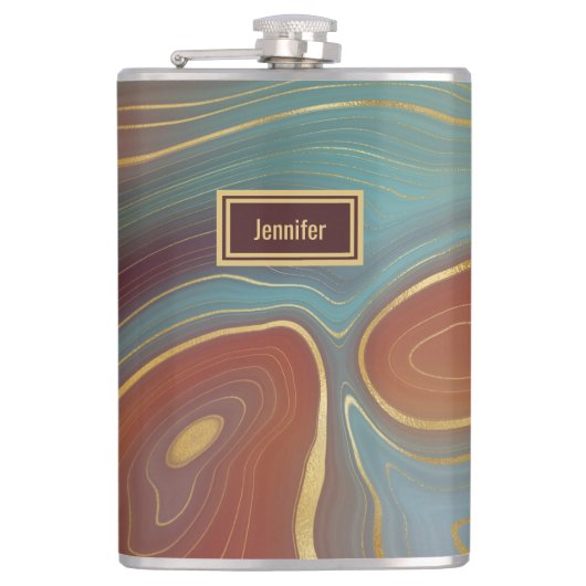 Agate Marble Strata - Burgundy Rust Dusty Aqua Heupfles (Voorkant)