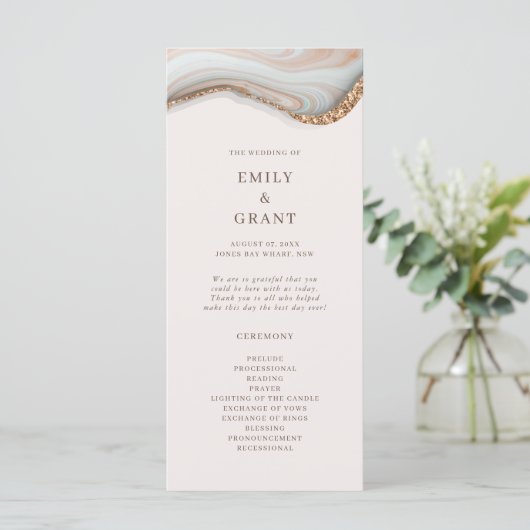 Agate Marble Texture Wedding Ceremony Programme (Staand voorkant)