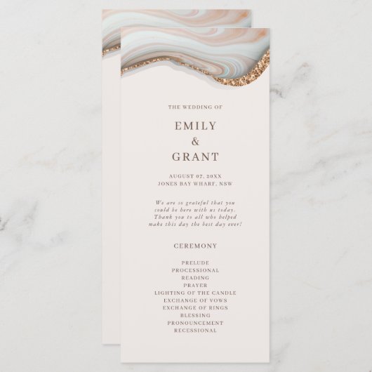Agate Marble Texture Wedding Ceremony Programme (Voorkant / Achterkant)