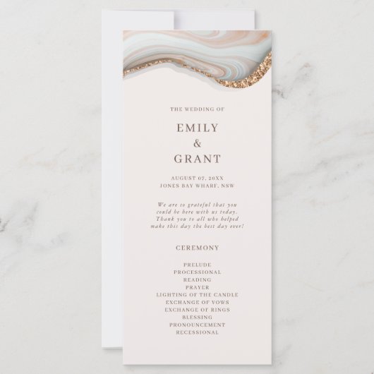 Agate Marble Texture Wedding Ceremony Programme (Voorkant)