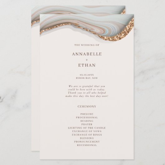 Agate Marble Wedding Ceremony Program (Voorkant / Achterkant)