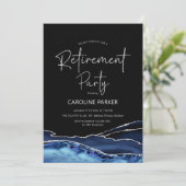 Agate Marine Blauw Zwart Zilver Pensioen Partij Kaart (Staand voorkant)