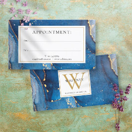 Agate Marmer Blauw Goud Monogram Afspraakkaart Visitekaartje
