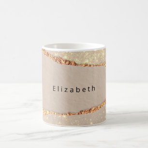 Agate marmer glitter beige goudmonogram koffiemok