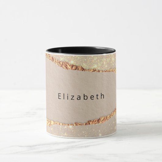 Agate marmer glitter beige goudmonogram mok (Midden)